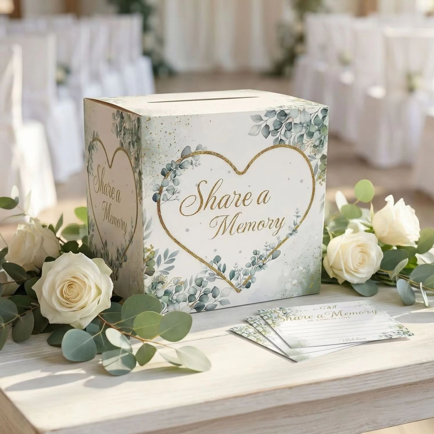 Wedding Card Box - صندوق بطاقات زفاف أبيض بنقوش زهور،